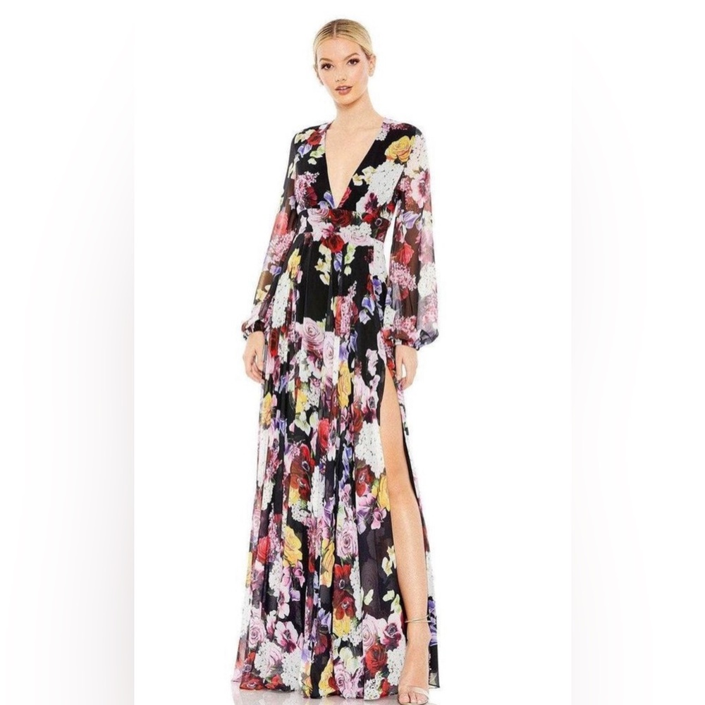 Mac duggal Ieena  55660 - Long Sleeve Floral Print Evening Gown nwt size 16